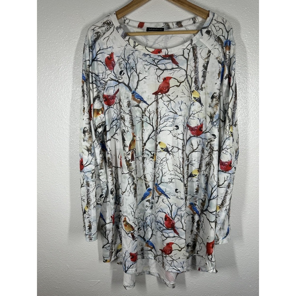 JustFashionNow Shirt Womens 3XL Multicolor Bird Print Scoop Neck Tunic Top